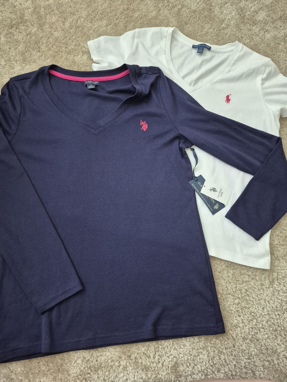 Polo by Ralph Lauren Navy & White Long Sleeve & Short Sleeve V-Neck Tops Bundle